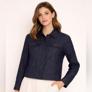 Eileen Fisher | NEW Dark Denim Wash Organic Linen Cropped Jacket 1X Layering